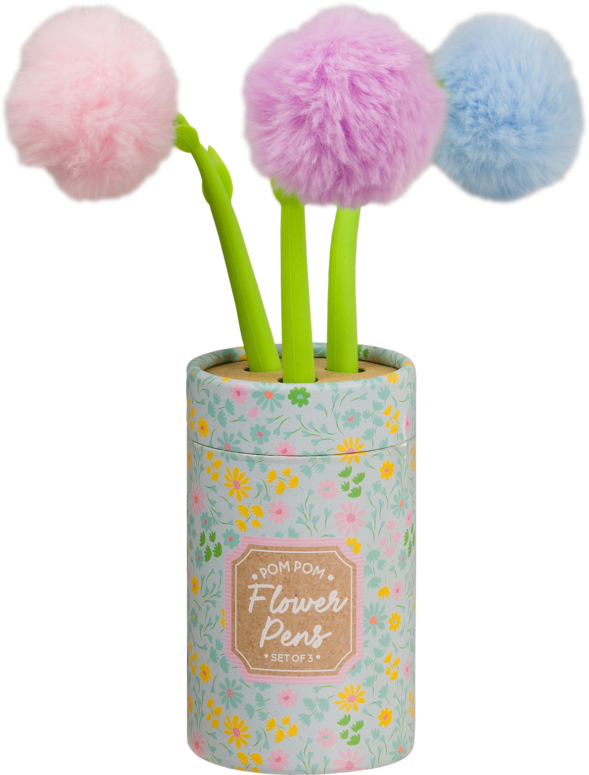 Novelty Pen Set Pom Pom Flowers Set of 3